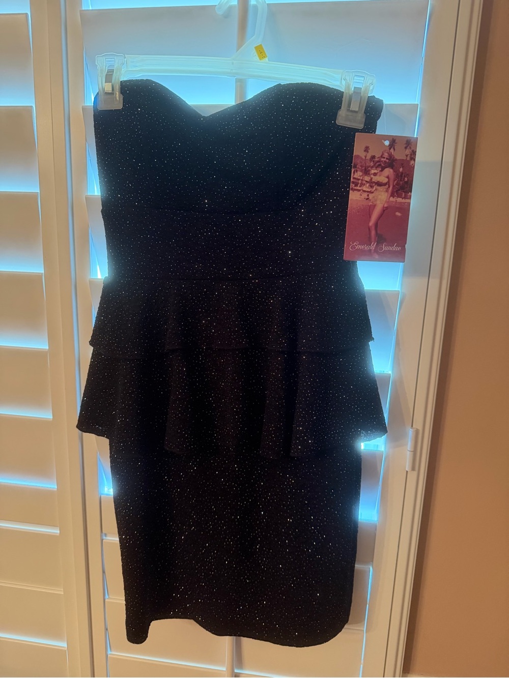 Strapless Black Sparkle Peplum Dress